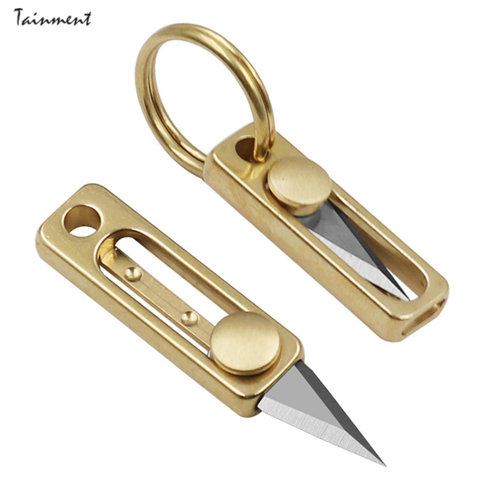 Folding Keychain with Mini Pocket Knife Brass Keychain Pendant Multifunctional - £9.19 GBP