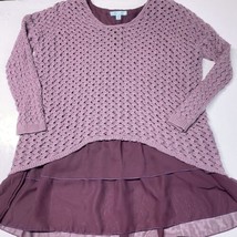 She + Sky Layered Tunic Sweater Sz Medium Purple Crochet Long Sleeve Shirt Boho - £12.76 GBP