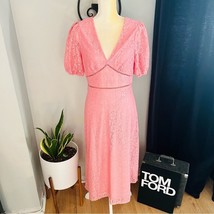NSR Puff Sleeve Lace Midi Dress, Size Medium, 6/8, Pink, NWT - £50.73 GBP