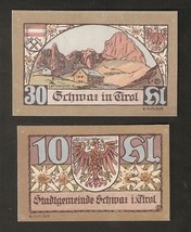 AUSTRIA SCHWAZ i. TIROL 10 &amp; 30 heller 1921 Austrian Notgeld 4 auflage b... - $5.88