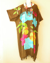 KD362 Brown Batik Kaftan Plus Caftan Kimono Tunic Hippy Maxi Dress up to 5X - £23.52 GBP