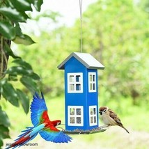 House Shape Bird Feeder Blue Weatherproof Make Your Home a Meeting Place... - $40.19