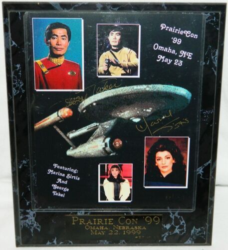 Star Trek George Takei & Marina Sirtis Autograph Photo Prairie Con 1999 Plaqued - $58.04