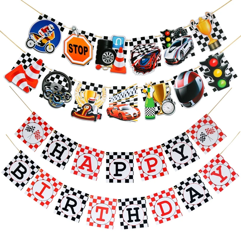 Play Racing Car Party Balloon Banner Checkered Race Car Theme Parti Play Boy Bir - £23.18 GBP