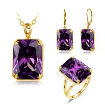 Real 925 Silver Jewelry Sets for Women Sparkling Purple Amethyst Necklace Pendan - £110.32 GBP