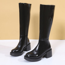 Women Long Boots Thick Heels Autumn Knee High Boot PU Leather Ladies Shoes Platf - £58.99 GBP