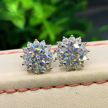 Simple And Light Luxury Wind Flower Full-Jeweled Stud Earrings Snowflake Fine Zi - £8.02 GBP