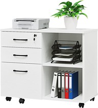 Three-Drawer Mobile Lateral Filing Cabinets On Wheels, A Printer Stand, And Open - £89.51 GBP