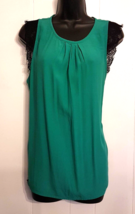 Nicole Miller Green Tank Top Black Lace Accent size XL Sleeveless Summer... - $9.84