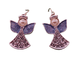 Purple Angel KC Signed Dangle Charm Hook Earrings 1&quot; - £11.04 GBP