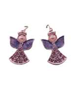 Purple Angel KC Signed Dangle Charm Hook Earrings 1&quot; - $13.82