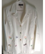 VINTAGE AMYJESS JACKET S WHITE EMBROIDERED FLOWERS/BUTTERFLIES BUTTONS U... - £17.24 GBP