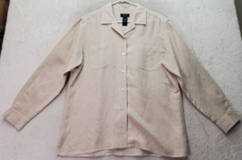 Crazy Horse Shirt Women Large Tan Linen Long Sleeve Pockets Collared Button Down - $24.94