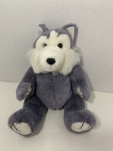 small gray white wolf sitting plush dog husky plastic brown eyes - £5.43 GBP