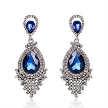 Blue Pear Crystal &amp; Cubic Zirconia Drop Earrings - £11.15 GBP