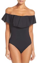 NWT TRINA TURK 6 off-shoulder One Piece swimsuit black flutter sleeve designer - £77.52 GBP