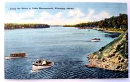 Winthrop Maine Lake Maranacook Shore Fishing Boats Linen Postcard Tichnor Unused - £6.64 GBP