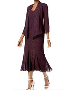 R&amp;M RICHARDS Womens Purple Bead Embellished Dress with Jacket Sheer Size 10 - €51,03 EUR