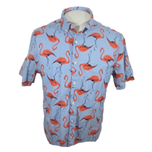 Old Navy Men Hawaiian shirt pit to pit 22 L pink flamingo stretch slim fit aloha - £16.06 GBP