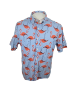 Old Navy Men Hawaiian shirt pit to pit 22 L pink flamingo stretch slim fit aloha - $19.79