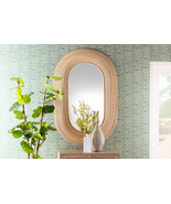 Nevio Natural Brown Rattan Oval Accent Wall Mirror - $6,482.64 MXN