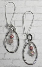 Crystal Boho Round Teardrop Hoop Pierced Earrings Handmade Silver Pink New - $14.84