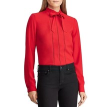 NWT Womens Size 10 Lauren Ralph Lauren Red Tie Neck Long Sleeve Blouse Top - £33.67 GBP