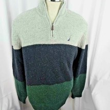 Nautica Color Block Sweater Mens L Wool Blend 1/4 Zipper Sailboat Blue G... - £9.71 GBP
