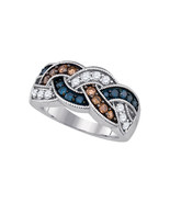 10k White Gold Womens Round Brown Blue Color Enhanced Diamond Woven Band... - £612.68 GBP
