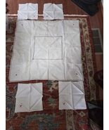 Vintage Linen Tablecloth And 4 Napkins Japanese Cards And Numbers In 4 S... - $19.55 CAD