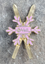 VAIL Pink Snowflake Skiis Ski Resort Travel Vintage Souvenir Lapel Pin Colorado - £12.48 GBP