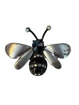 Rhinestone Bee Brooch Black Crystal Insect Pin Silver Tone Wings Y2K - $12.60