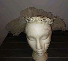Vintage 1950s Unique Crown Tiara Wedding Bridal Headpiece White Beads wi... - $65.00