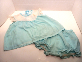 Vintage Her Majesty Blue Sheer Ruffle Baby Dress &amp; Diaper Cover Size T3 ... - £15.78 GBP