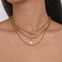 18K Gold-Plated Heart Pendant Layered Necklace &amp; Lariat Necklace - £11.71 GBP