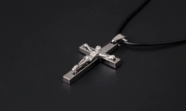 Crucifix with jesus christ hematite and stainless steel - $9.50