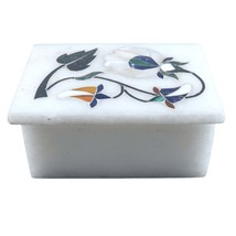 Vintage Alabaster Pietra Dura Natural Stone Mosaic Trinket box - $98.75