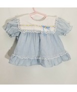 Vintage I Am Erica Girls Dress 18M Blue Floral Lace Trim Oversized Collar - $13.30 CAD