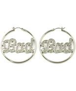 BAD Earrings Crystal Rhinestone New Hoop Celebrity Style Pincatch - $20.95 CAD