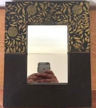 Vtg Asian Indian Style Framed Table Top Mirror Wooden Framed Floral Foil Accents - £31.31 GBP