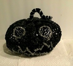 Black Tinsel Pumpkin with Silver Eyes and Teeth - £18.33 GBP