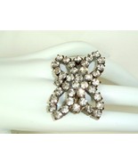 Vintage Clear Rhinestone Ring Statement Czechoslovakia adjustable glam 10.5 - $19.74