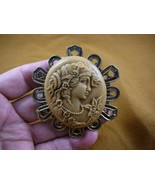 (CL18-29) LARGE BEAUTIFUL woman LADY flowers tan CAMEO Brooch Pin Pendant - €36,91 EUR