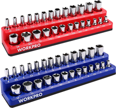 WORKPRO 1/4-Inch Magnetic Socket Organizer Set, 2-Piece SAE &amp; Metric Socket Hold - £21.24 GBP