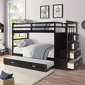 Merax Twin Over Twin Bunk Bed,Wooden Bunk Bed Frame with Trundle Storage... - $1,241.99