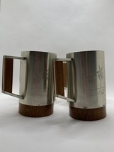 4x Teak and Pewter 12oz mugs with handles sailboat palms TIKI MCM VTG 1970s - £55.64 GBP