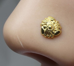 Floral Indian nose stud, Gold plated nose ear ring, Push Pin nase stud 18g - $9.41