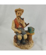 Vintage UCGC Man with Pipe setting on a bench Figurine hat green lunch b... - £23.55 GBP