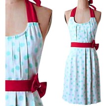 GR8  Anthropologie Lots o Dots Apron Turquioise Optional Bow Retro Inspired - £42.17 GBP