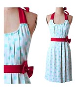GR8  Anthropologie Lots o Dots Apron Turquioise Optional Bow Retro Inspired - £35.27 GBP